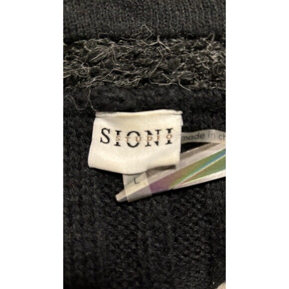 SIONI STUDIO Black Gray Whipstitch Patchwork Cardigan Sweater Big Buttons Large - Picture 7 of 8